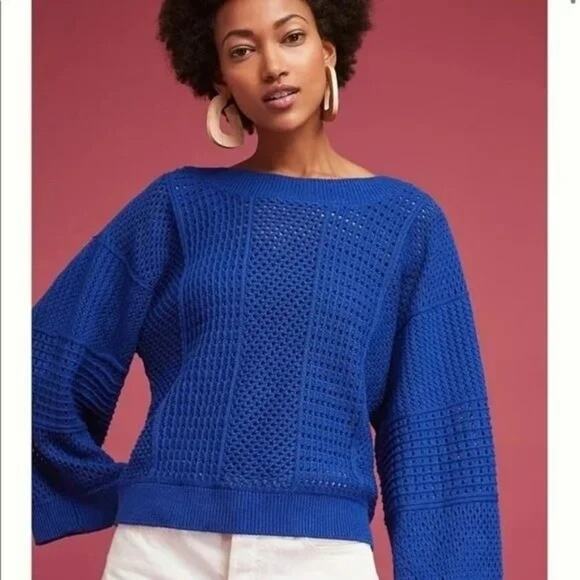 Anthropologie Sweaters - Anthropologie Moth Reese Kimono Blue Boatneck Sweater Womens Small